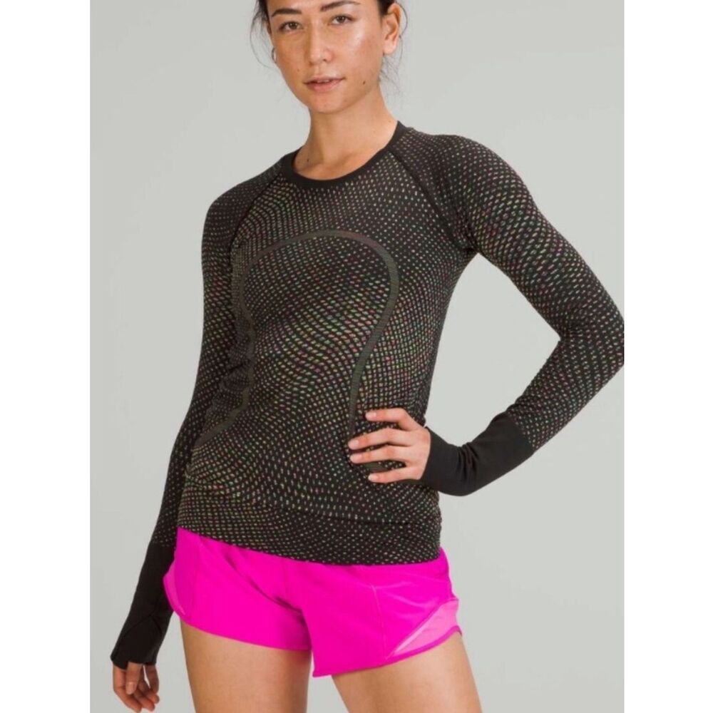 Lululemon long sleeve swiftly tech grid warp black neon multi size 8